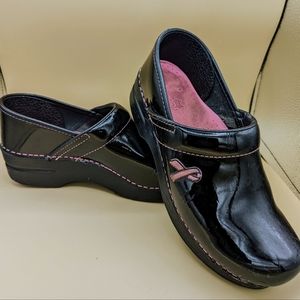 36. Black Dansko Breast Cancer Awareness Patent Leather Shoes